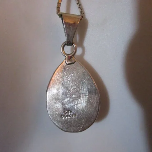 925 STERLING SILVER PINK STONE GLASS Teardrop Southwestern Native Necklace - Picture 3 of 3
